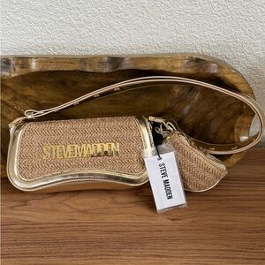 Steve Madden Woven Tan and Gold Shoulder Bag